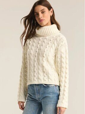 NWT Z SUPPLY Tied To You Ivory Cable Knit Turtleneck Sweater Women's S Preppy